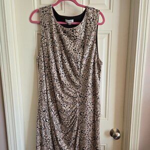 Calvin Klein Rose and Black Floral Lace Sheath Midi Dress